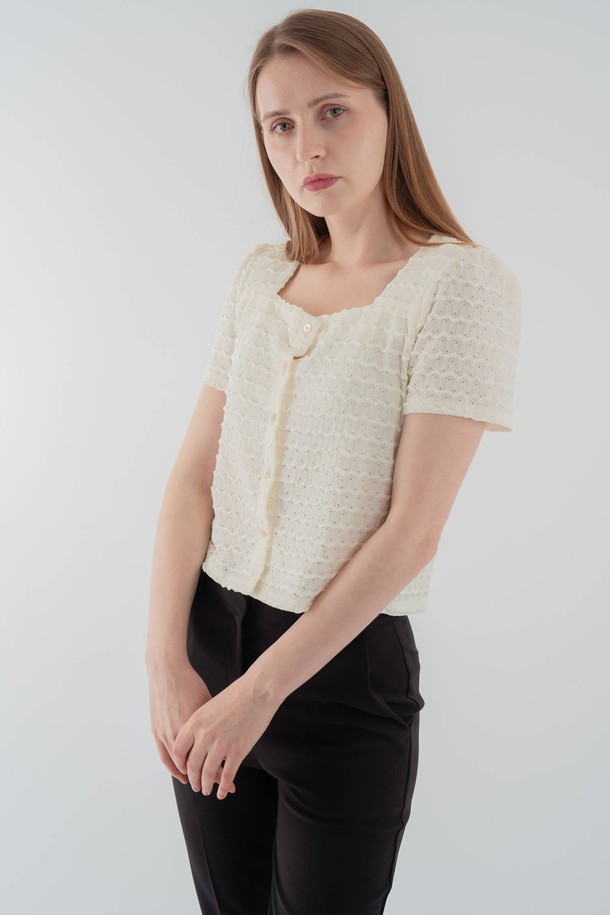 VOCA - 블라우스 - Square neckline blouse_White