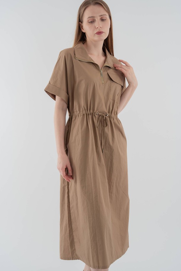 VOCA - 반소매 원피스 - Rollup sleeve waist string onepiece_D.Beige