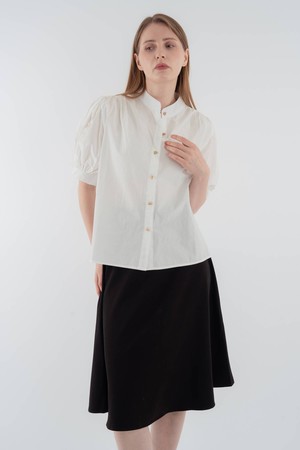 China collar puff sleeves blouse_White