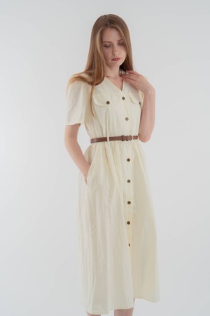 Belted V neck onepiece_Beige