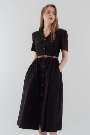 Belted V neck onepiece_Black