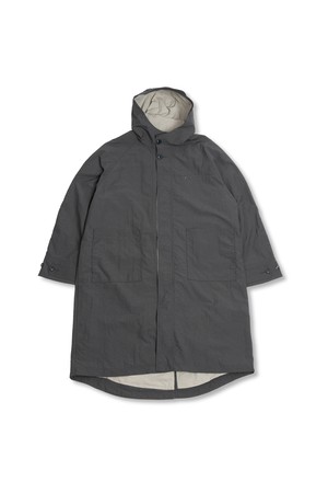 WASHED NYLON HOODED COAT GRAY