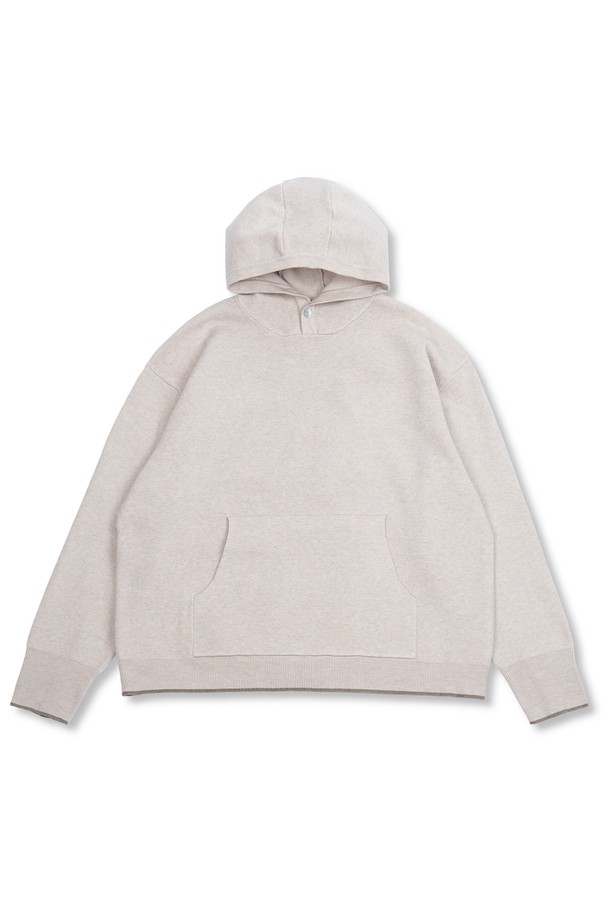 MUDSALT - 스웨터 - SHELL BUTTON KNIT HOOD OATMEAL