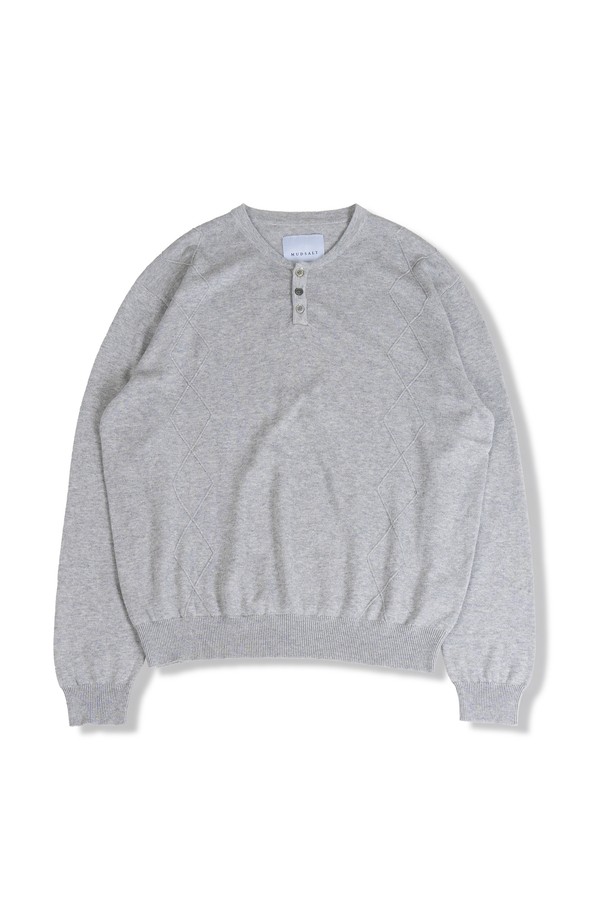 MUDSALT - 스웨터 - CABLE HENRY NECK KNIT MELANGE GRAY