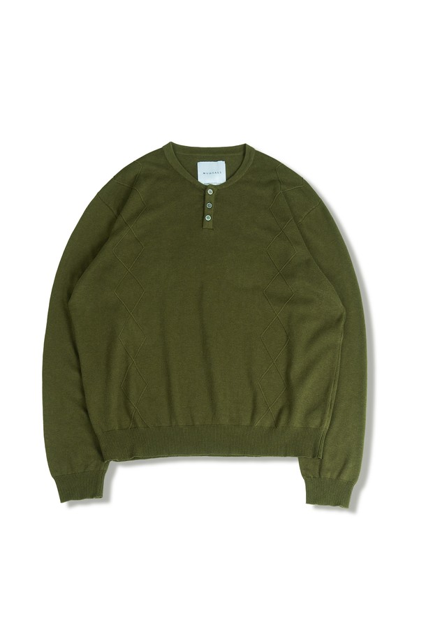 MUDSALT - 스웨터 - CABLE HENRY NECK KNIT OLIVE