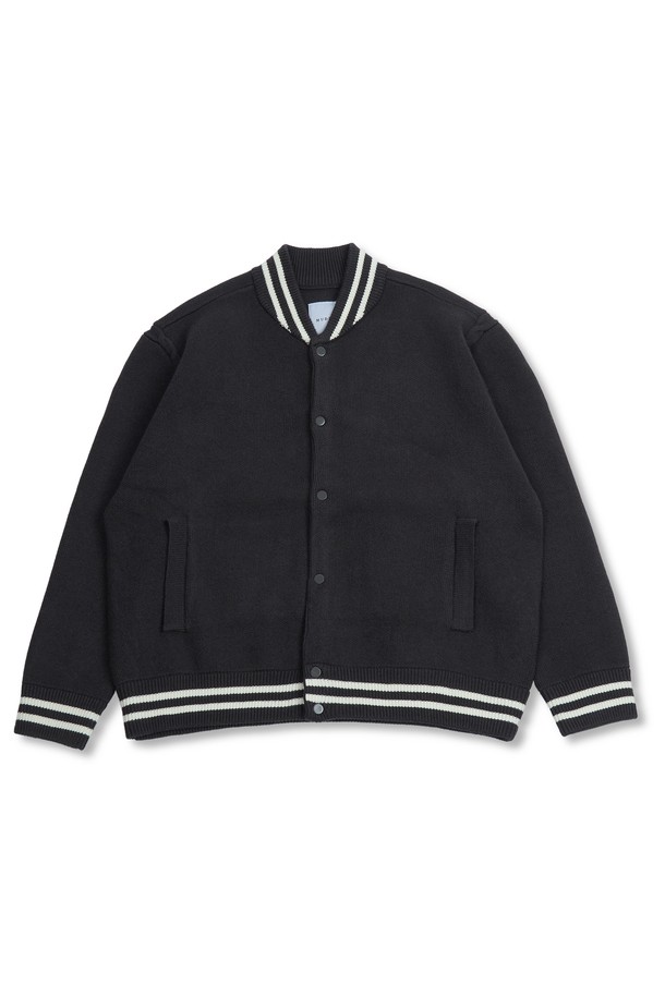 MUDSALT - 가디건 - MODAL VARSITY KNIT CARDIGAN CHARCOAL