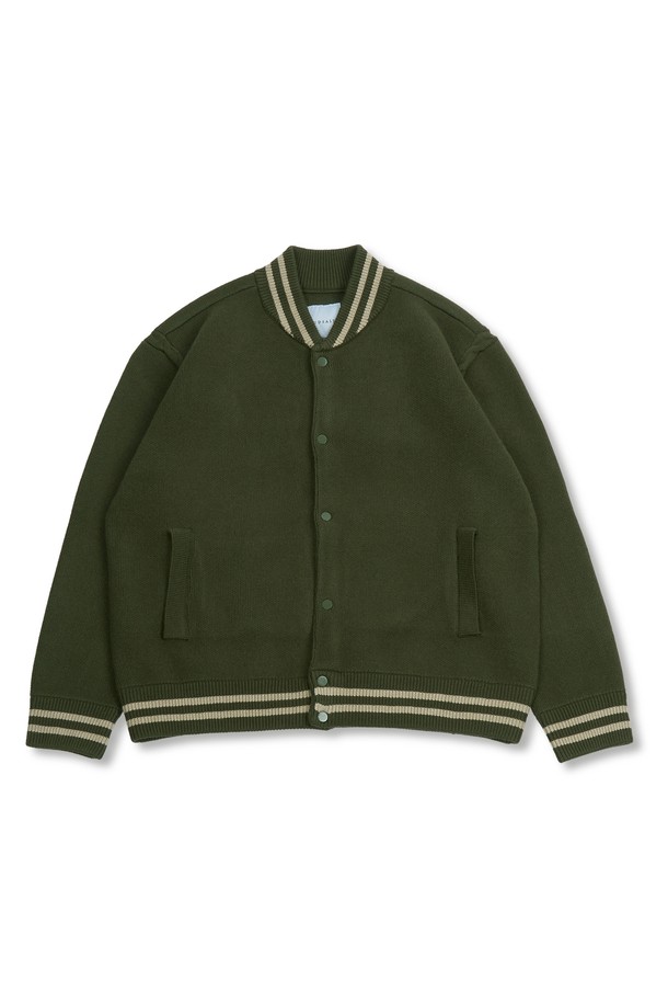 MUDSALT - 가디건 - MODAL VARSITY KNIT CARDIGAN OLIVE