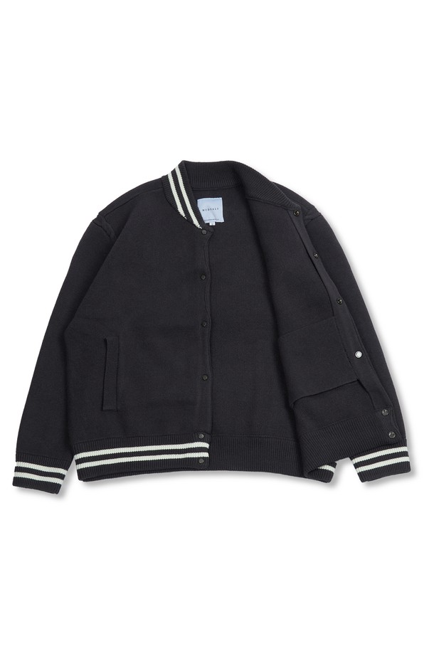 MUDSALT - 가디건 - MODAL VARSITY KNIT CARDIGAN CHARCOAL