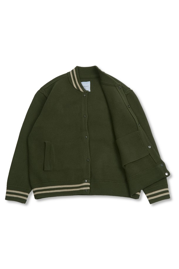 MUDSALT - 가디건 - MODAL VARSITY KNIT CARDIGAN OLIVE