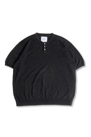 CABLE HENRY NECK HALF KNIT CHARCOAL