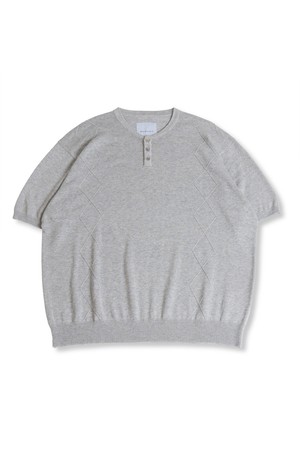 CABLE HENRY NECK HALF KNIT MELANGE GRAY