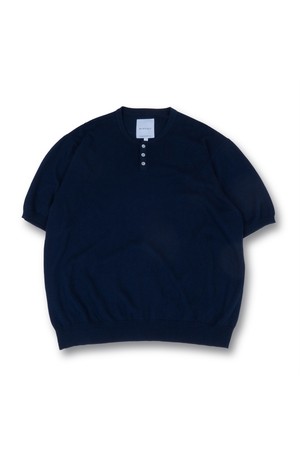 CABLE HENRY NECK HALF KNIT NAVY