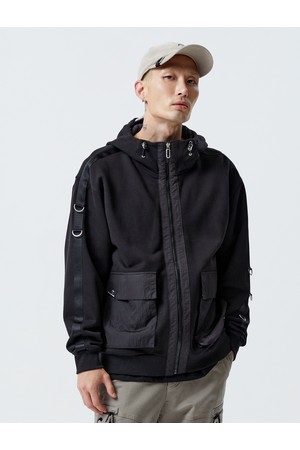 남성 우븐 포켓 저지 후드 골프 점퍼 블랙_BLACK-a