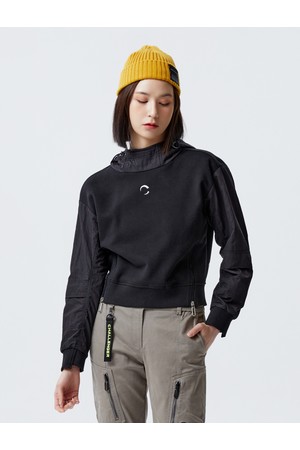 여성 우븐 포켓 크롭 골프 후드티셔츠 블랙_BLACK-a