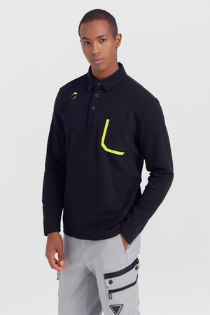 남성 포켓 피케 폴로 골프 티셔츠 블랙_BLACK-a