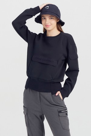 여성 캥거루 포켓 골프 스웨트셔츠 블랙_BLACK-a