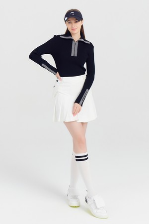 여성 벨트백 플리츠 골프 스커트 오프화이트_WHITE-a