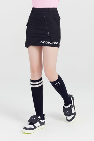 여성 사선 지퍼 언발란스 골프 스커트 블랙_BLACK-a