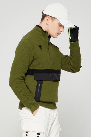 남성 방풍안감 반집업 골프 스웨터 카키_KHAKI-a