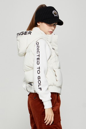 여성 빅 로고 반집업 골프 티셔츠 오프화이트_WHITE-a