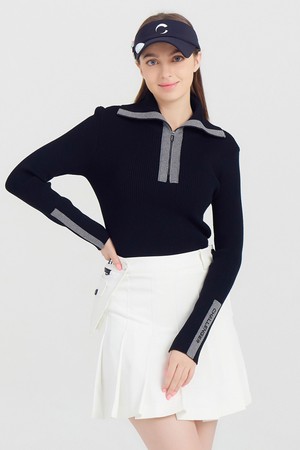여성 반집업 골지 골프 스웨터 블랙_BLACK-a