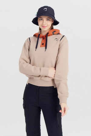 여성 빅로고 저지 후디 골프 티셔츠 라이트베이지_BEIGE-a