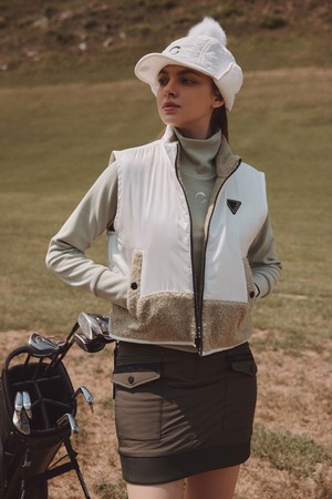 여성 CLGR 리버서블 플리스 패딩 골프 베스트 라이트그린_GREEN-a