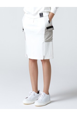 여성 사이드 지퍼 미디움 저지 골프 스커트 오프화이트_WHITE-a