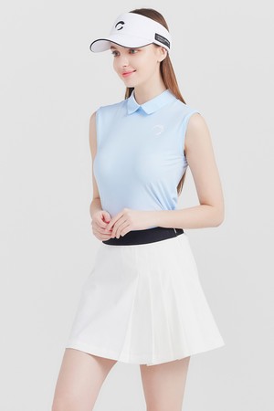 유럽 싱글저지 냉감 여성 쁘띠카라 민소매 골프티셔츠 블루_BLUE-a