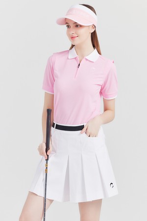 기능성PQ 카라배색 집업 변형어깨 여성 골프 반팔티셔츠 핑크_PINK-a