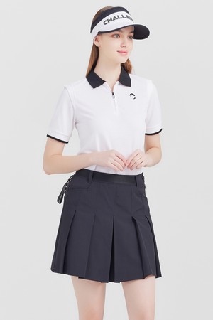 기능성PQ 카라배색 집업 변형어깨 여성 골프 반팔티셔츠 화이트_WHITE-a