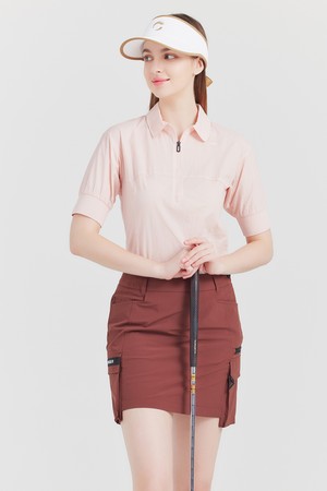 초경량 나일론와샤 집업카라 여성 골프 반팔티셔츠 라이트핑크_PINK-a