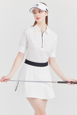 초경량 나일론와샤 집업카라 여성 골프 반팔티셔츠 오프화이트_WHITE-a