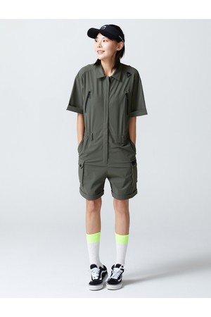 여성 카고포켓 반팔 점프수트 카키_KHAKI-a