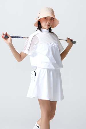 여성 스트링 메쉬 골프 반팔티셔츠 화이트_WHITE-a