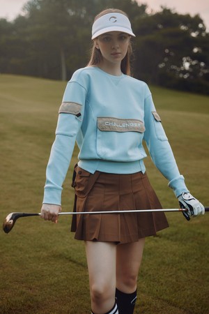 여성 캥거루 포켓 골프 스웨트티셔츠 스카이블루_BLUE-a