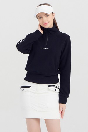 여성 빅 로고 반집업 골프 티셔츠 블랙_BLACK-a