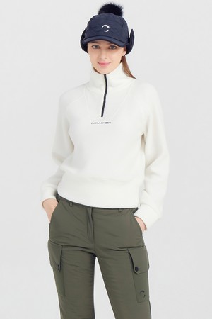 여성 빅 로고 반집업 골프 티셔츠 오프화이트_WHITE-a