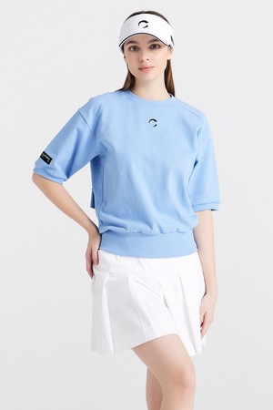 PQ조직 미니포켓 라운드넥 여성 맨투맨 골프 반팔티셔츠 스카이블루_BLUE-a