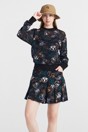 HAVANA 스탬프 플리츠주름 여성 큐롯형 골프 하프팬츠 블랙_BLACK-a