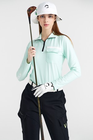 기능성원단 레터링 포켓포인트 여성 긴팔 골프티셔츠 라이트그린_GREEN-a