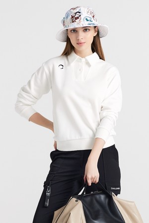 면PQ 우븐배색 카라넥 블루종 여성 긴팔 골프티셔츠 화이트_WHITE-a