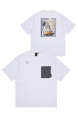 HAVANA 빅프린트 포켓배색 라운드넥 남성 골프 반팔티셔츠 멜란지그레이_GREY-a