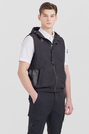 매쉬패치 후드 경량 남성 풀집업 골프조끼 블랙_BLACK-a