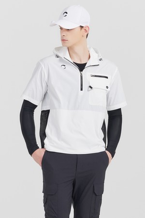 매쉬 패치 아노락 후드 경량 남성 반팔 골프 바람막이 화이트_WHITE-a