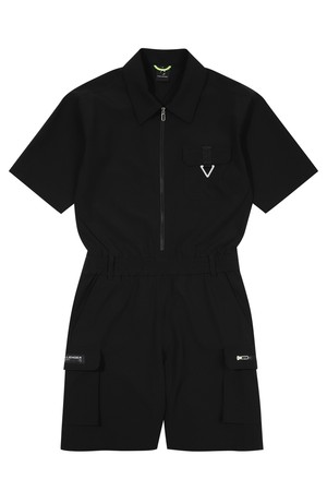 립조직 나일론스판 여성 사파리형 골프 하프팬츠 점프수트 블랙_BLACK-a