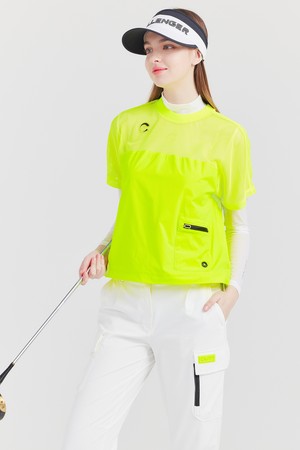 상단 저지메쉬 라운드넥 여성 골프 반팔티셔츠 네온그린_GREEN-a