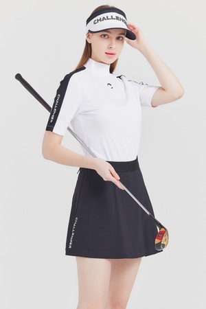 냉감 세로골지 소매배색 하프넥 여성 골프 반팔티셔츠 화이트_WHITE-a
