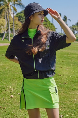 UV차단 도레이원사 메쉬배색 지퍼장식 여성 골프 큐롯 네온그린_GREEN-a