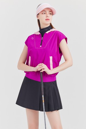 경량 나일론스판 반집업 배색후드 여성 골프조끼 퍼플_PURPLE-a